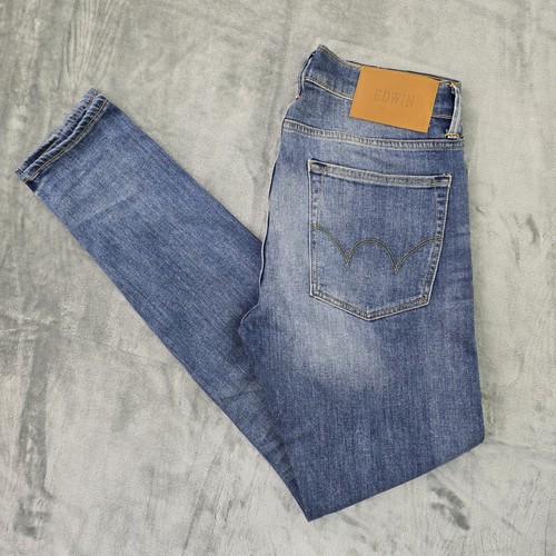 Edwin ED-85 Mens Jeans W32 L33 Blue Slim Tapered Stretch Denim Distressed Fade