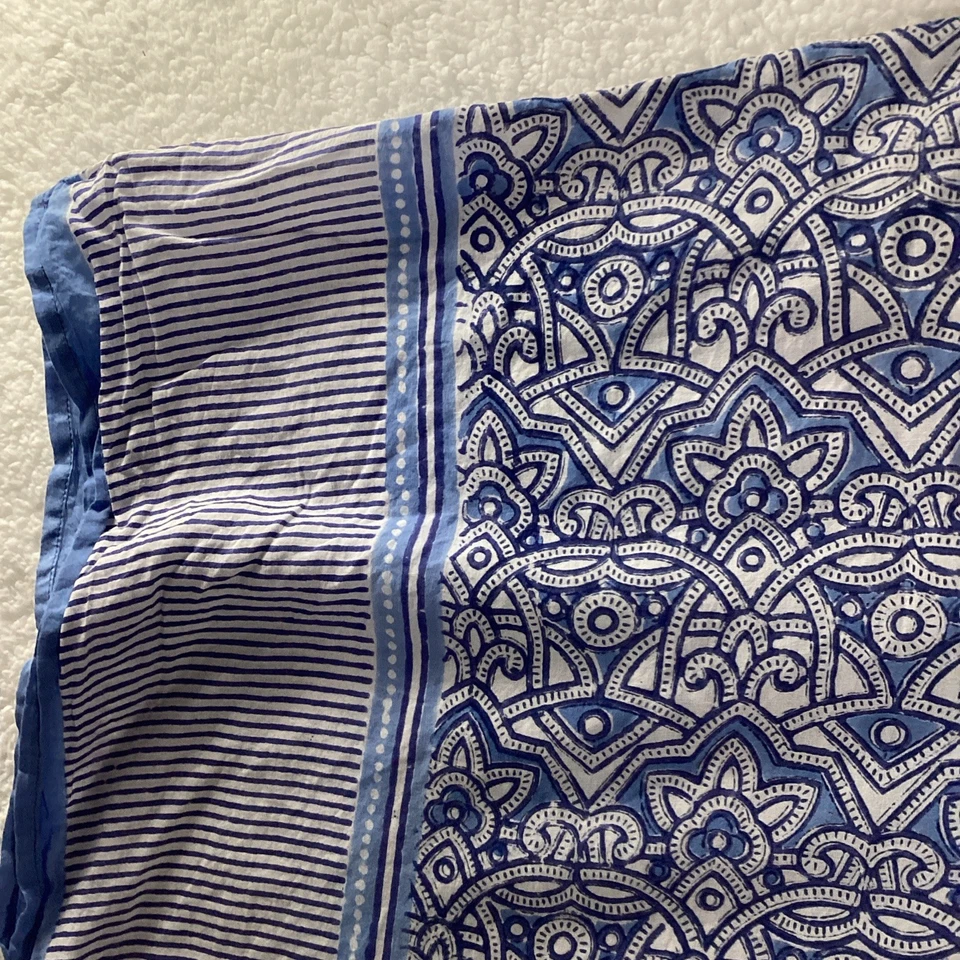 Anokhi Mujer Blanco Azul Estampado 100% Algodón Caftán Playa Cubrir Piscina Foto 4 de 4