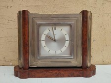 ANTICO 1930 OROLOGIO SVEGLIA DA TAVOLO DECO' IN ARGENTO 800 E RADICA FUNZIONANTE