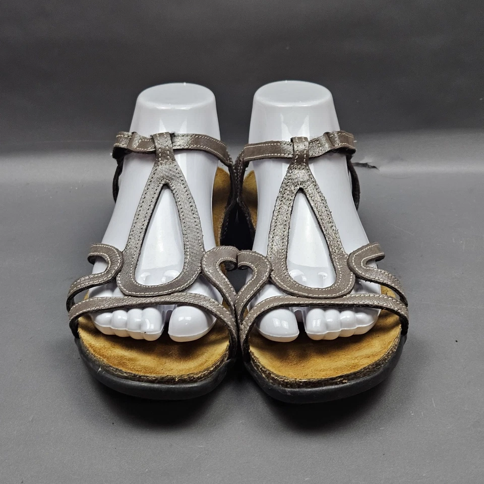 Женские гладиаторские сандалии Naot Dorith размер 9 серебристые кожаные пробковые туфли на плоской подошве с открытым носком - Изображение 2 из 4