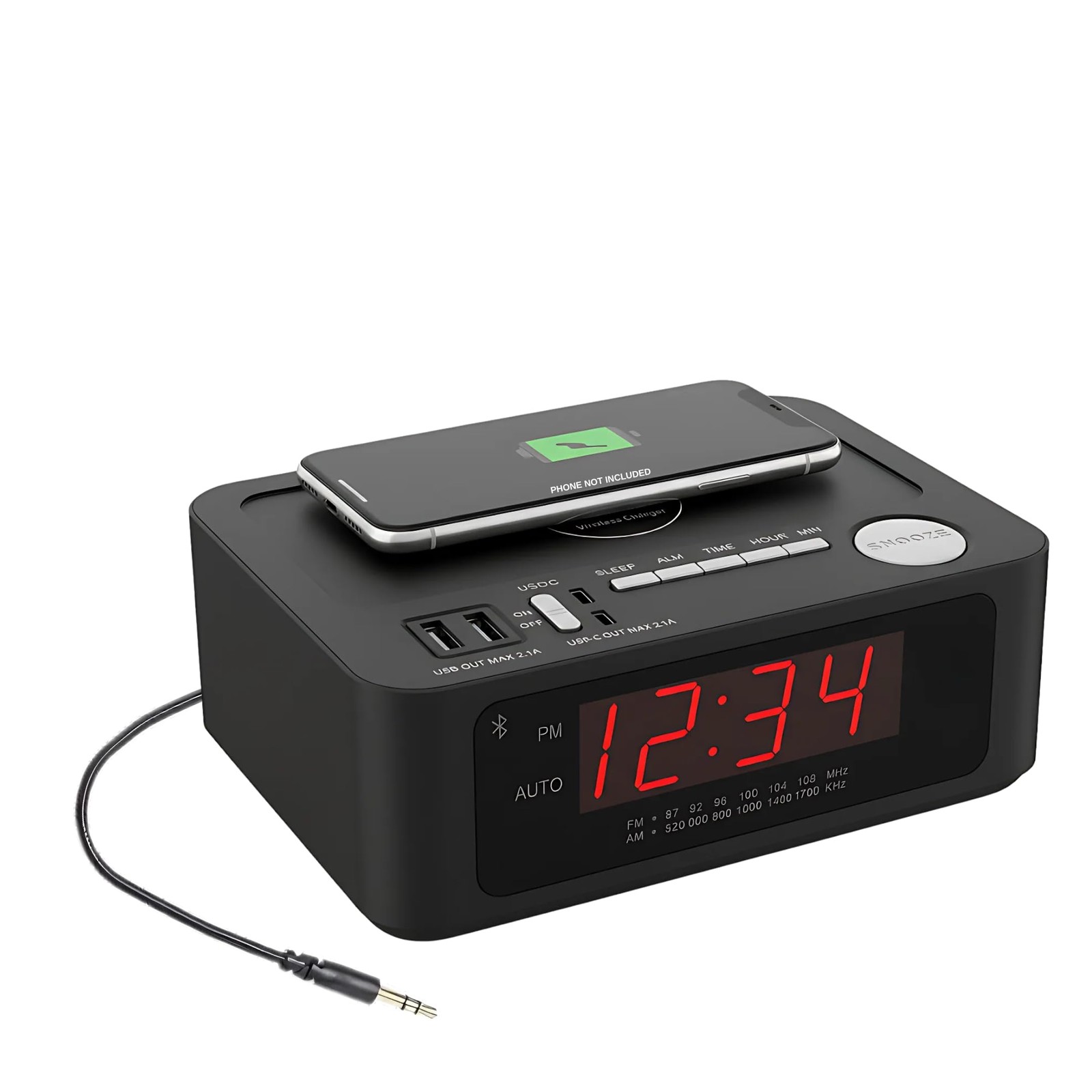 Digital Alarm Clocks for Bedrooms, 15W Wireless Charging.2 x USB-C and 2 x USB-A