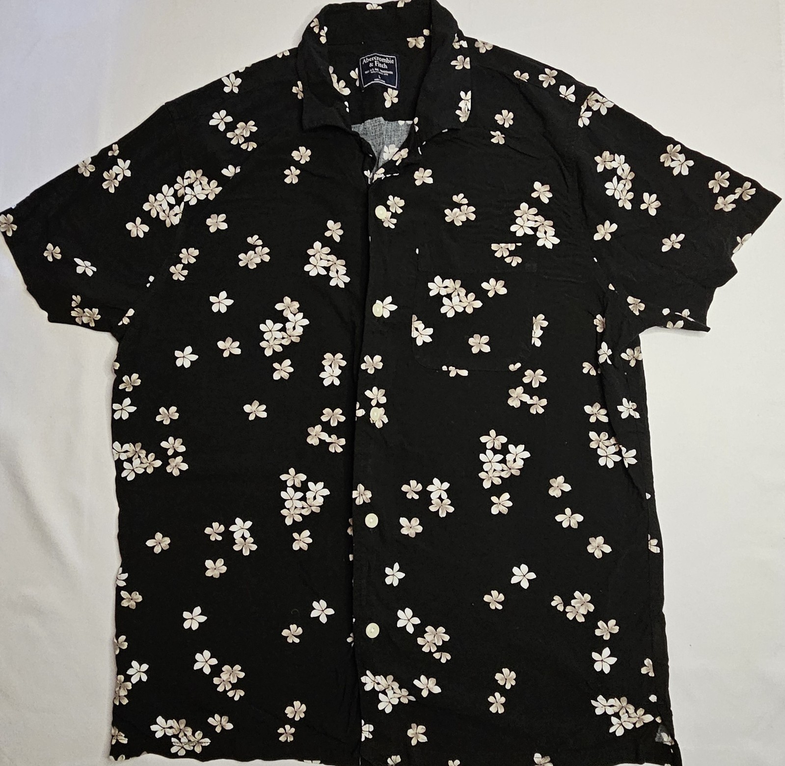 Mens Abercrombie & Fitch Short Sleeve Black Floral Button Up Shirt Large