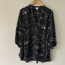 Boutique Black White Marble Splatter Tunic Top Size 1X
