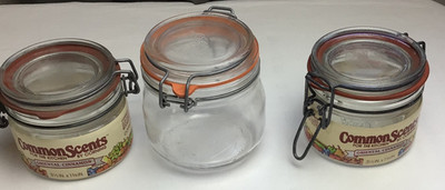 Bail top jars rubber seals lot/3  le parfait,  Corning Common Scents (empty)