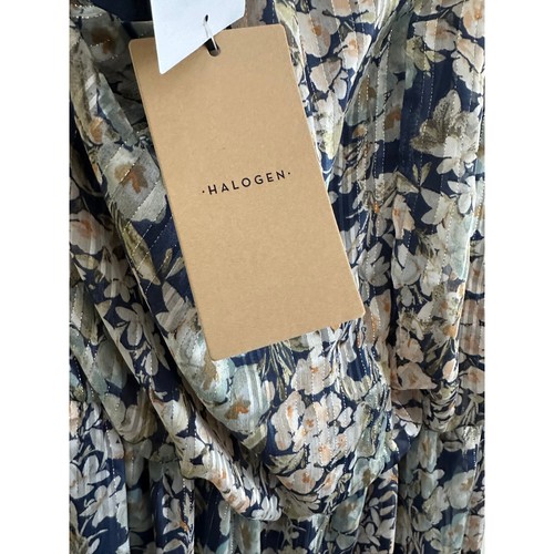 Halogen Curb Chain Metallic Floral Maxi Dress Large Pleated Cocktail Guest Halte - Picture 8 of 13