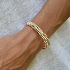 2PCS Vintage Dainty 2-3mm Gold Filled Beaded Layering Bracelet Stretch Jewelry