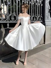 Stunning Off-Shoulder Lace-Up Back Knee-Length A-Line Wedding Dress