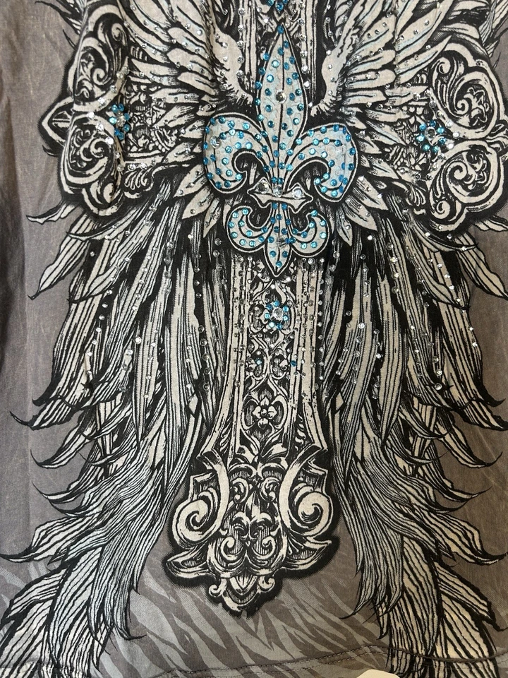 Camiseta Vintage Cotty On Gris Joya Flor De Lis Y2K Gótico Grunge Baddie Talla S Foto 4 de 4