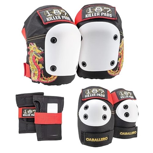 Ergonomic Six Pack Skating Pads: Elbow, Knee, & Wrist Guards with Dragon Graphic - Picture 9 of 9