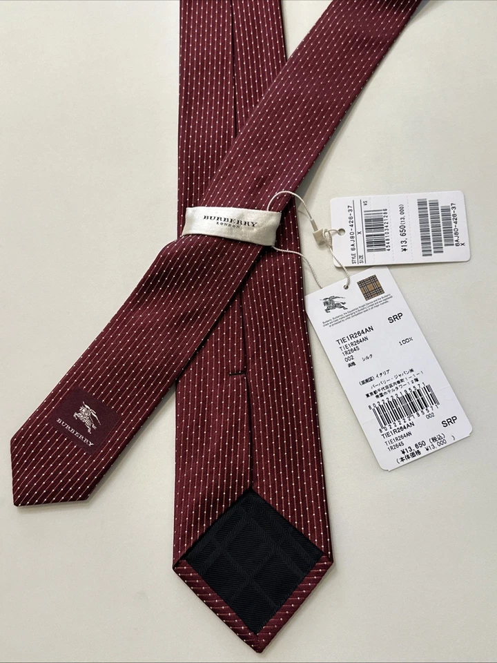 NUEVA Corbata Burberry Borgoña Hombre 100% Seda Auténtica Italia 3" 0300513 Foto 2 de 4
