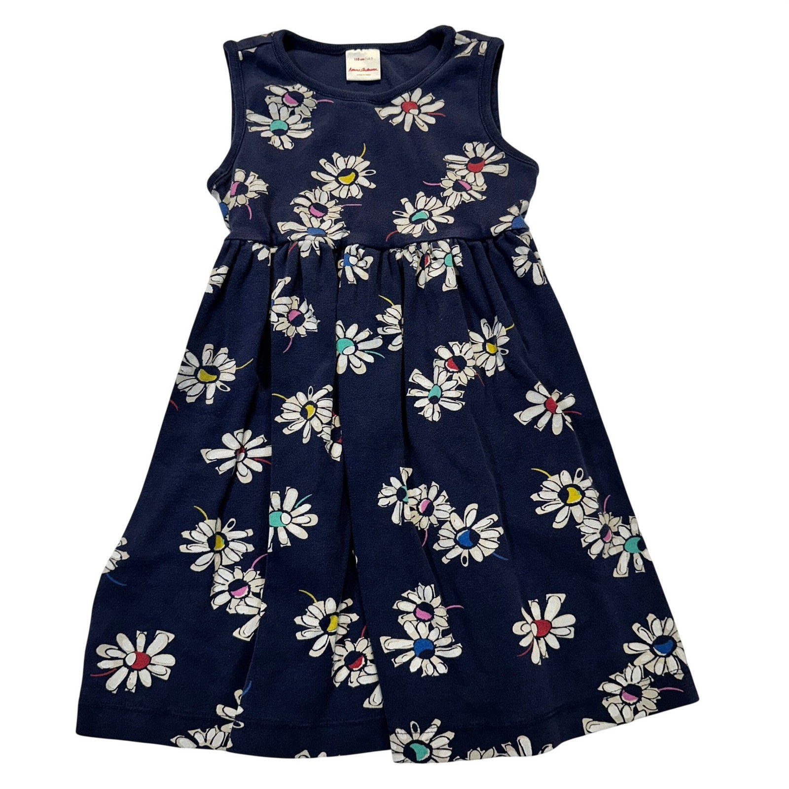 Hanna Andersson Daisy Floral Dress Kids 5 Navy Blue Organic Cotton Skater Pocket