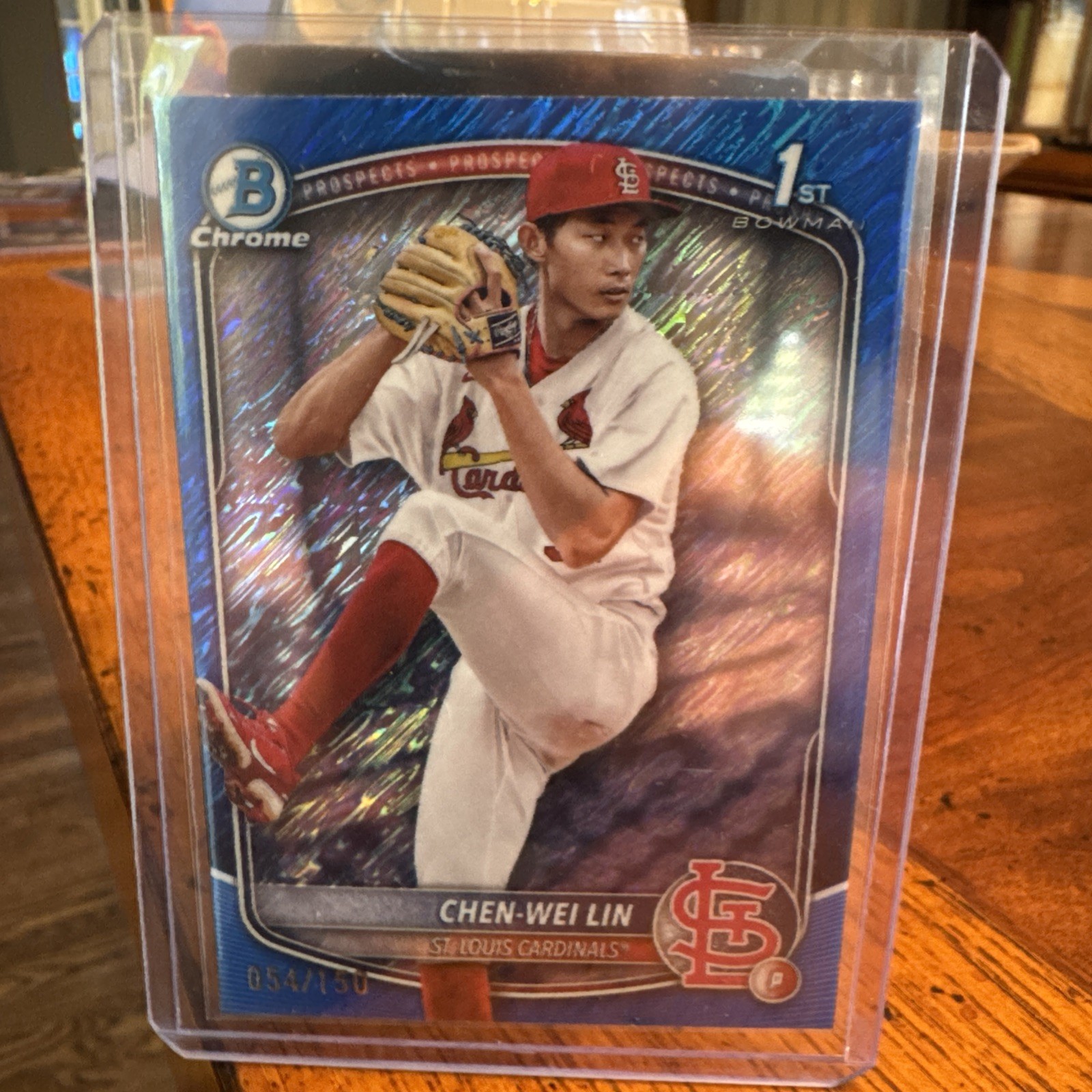 2025 Bowman  Chrome Prospects Chen-Wei Lin #BCP-141 Blue Shimmer Refractor /150