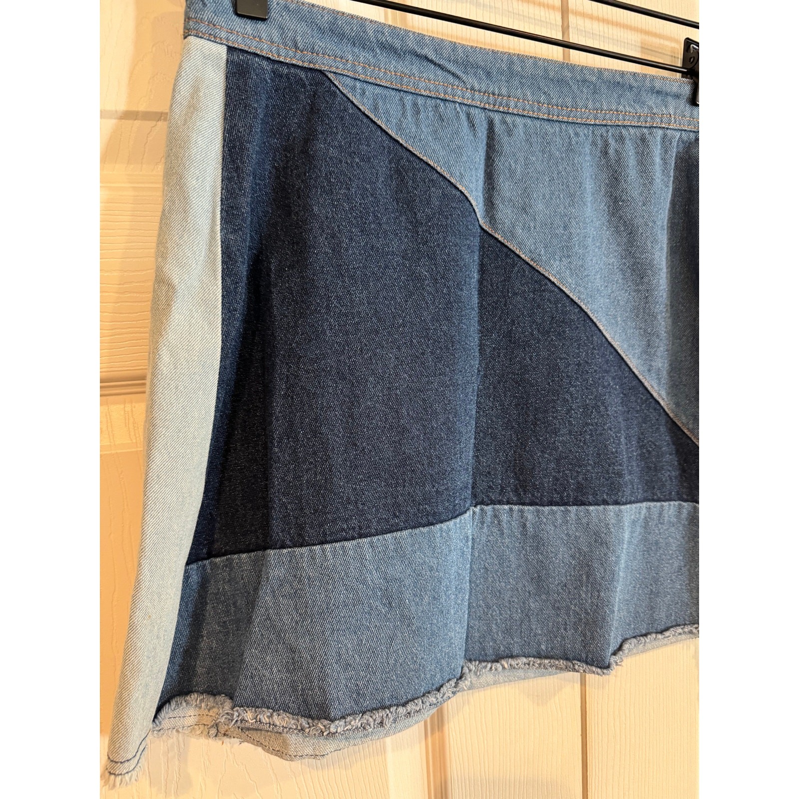 Life in Progress Blue Denim Patchwork Mini Skirt - image 7