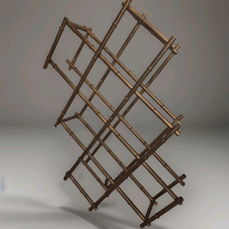 VTG Pier 1 Wine Rack Gold Tone Metal Bamboo 8 Bottles Mounted/Table Top 21”x12”