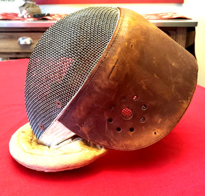 Vintage Leather Fencing Mask/Helmet Metal Mesh Wire Full Face Guard &Neck Guard