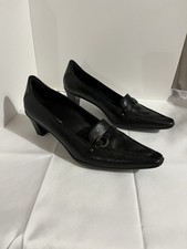 Ecco Women's Pump Size 39/8 -8.5 Pointed Block Heel Black Leather