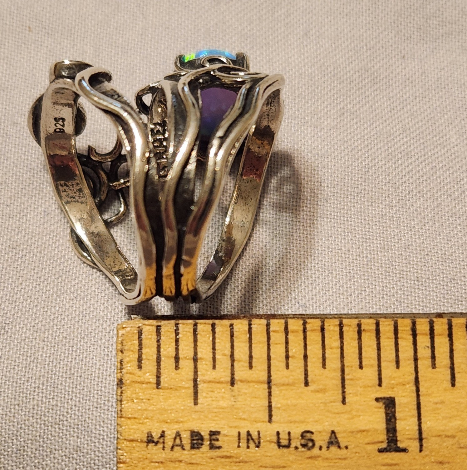 Unique Blue Fire Opal Scroll Statement Ring 925 S… - image 8