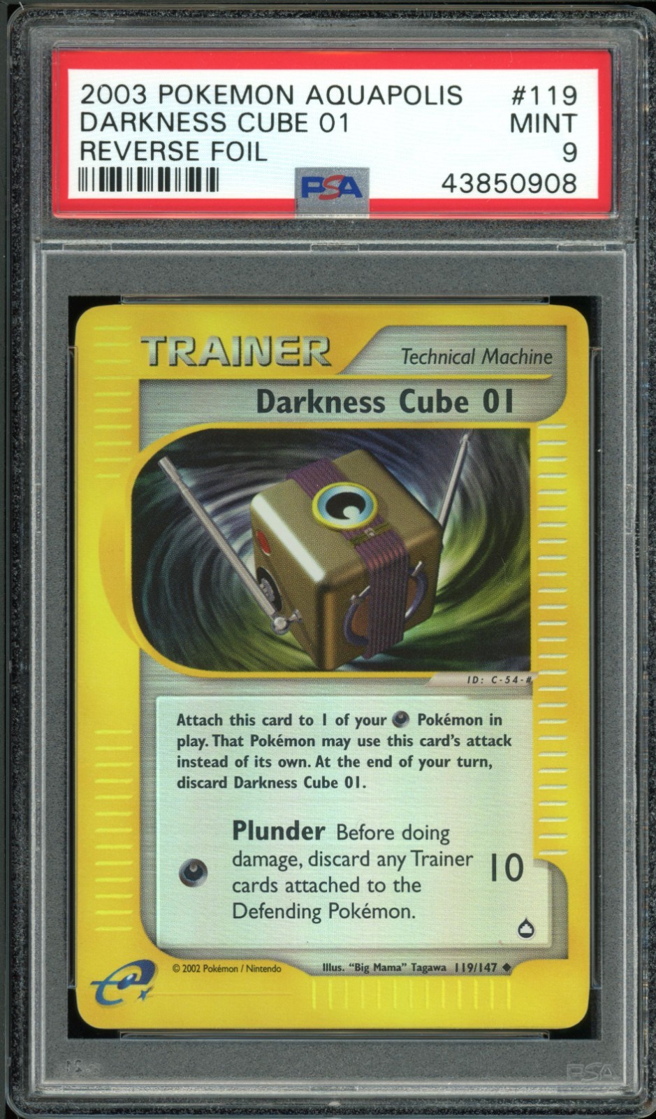 PSA 9 Mint Darkness Cube 01 119/147 Reverse Holo e-Series Aquapolis 2003