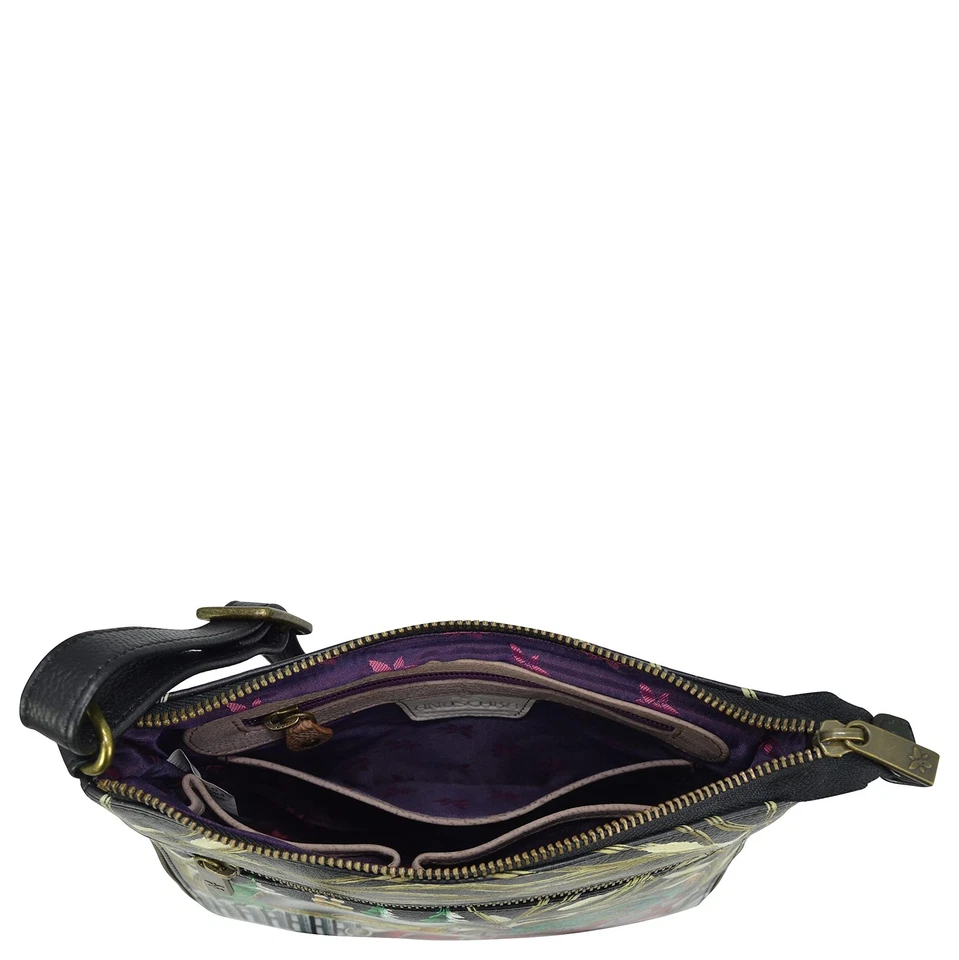 Bandolera de viaje expandible de cuero genuino Anuschka para mujer&#8217;s - pintura a mano Foto 3 de 4