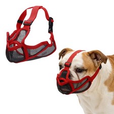 Short Snout Dog Muzzles, Adjustable Mouth Cover for Dogs  M, Red 