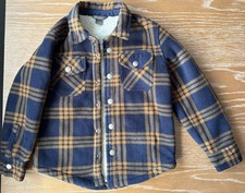 Eddie Bauer XXS 4 Fleece Sherpa Lined Jacket, Snap Navy Plaid Boys