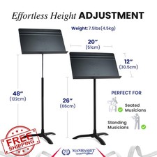 Manhasset 48 Symphony Music Stand, Black, Adjustable Height, Made in USA