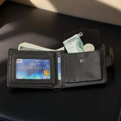 Minimalistische Geldbörse aus PU-Leder, einfarbig, für Herren, Münztasche - Bild 1 von 4