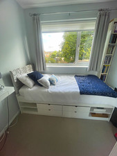 White Single Wood Storage Bed Frame with Underbed Storage, 4 Drawers