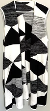 Ming Wang Cardigan Vest Womens 0X/1X Black White Geometric Sleeveless Open Front