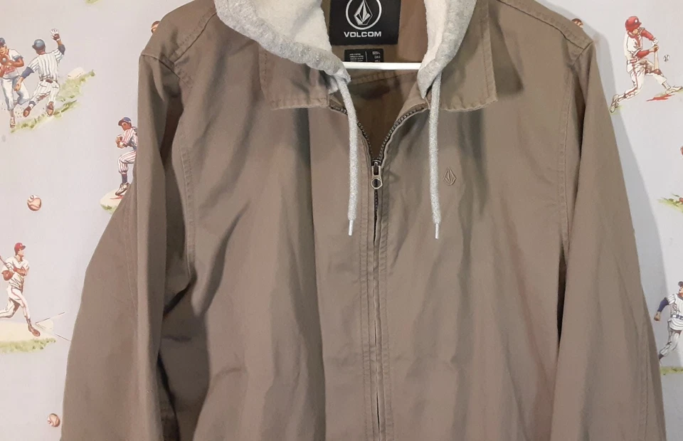🌊 Chaqueta con Capucha Volcom Para Hombre Talla Grande Beige Cremallera Completa Informal Surf Skate 🛹 Foto 3 de 4