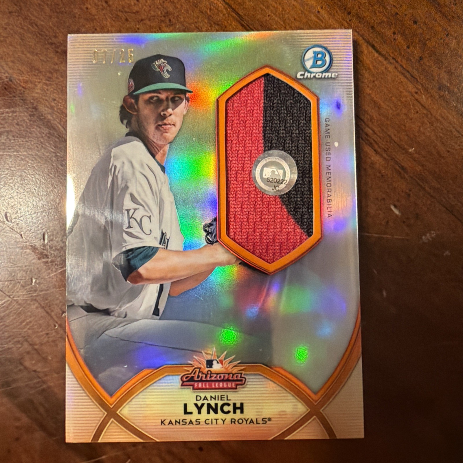 Daniel Lynch 2020 Bowman Chrome Arizona Fall League Relic Royals /25