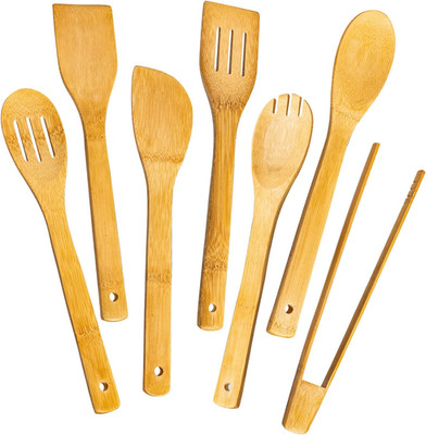 7 Piece Bamboo Wooden Cooking Utensils Set Nonstick Kitchen Spatula Spoon