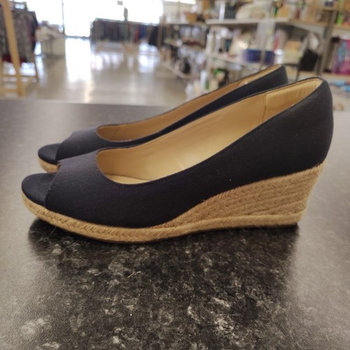 Sandali donna Bandolino blu scuro Nuri punta aperta espadrillas zeppa taglia 8M NUOVI - Foto 4 di 9
