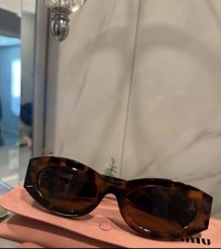 Miu Miu Tortoise Shell Oval Sunglasses Brown Tinted Plastic Frame Women's