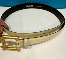 ESCADA ~  Vintage Ivory/Beige Ostrich Belt With Gold Tone Buckle ~ 44