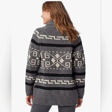 NEW Pendleton Westerley Wool Long Cardigan Gray Black Big Lebowski women XL