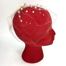 Birdcage Fascinator Netting Veil Head Cover Dot Accents Beige Vintage 1960s