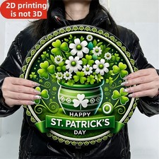 2D Flat, 1pc Tin Metal Signs Home D cor Vintage St. Patrick'S Day Clover Wreath