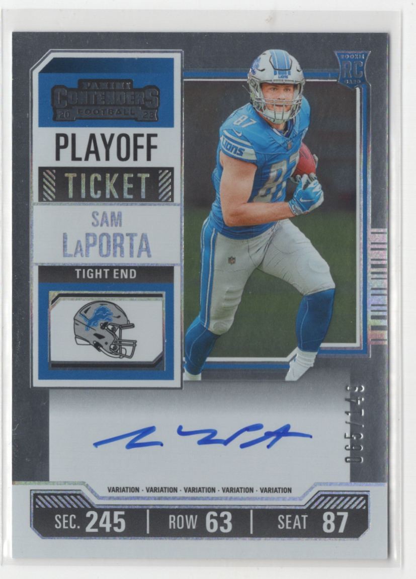 2023 Panini Contenders Playoff Ticket Var. Sam LaPorta RC Auto /149 Lions #131