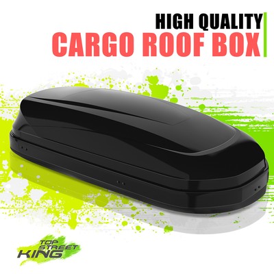 53''x34''x15'' ABS Mounting Brackets Side Open Cargo Roof Box w/Keys Glossy Black