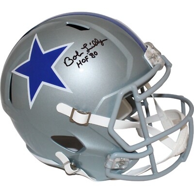 dallas cowboys football helmet signed by bob lilly and Mel Renfro HOF Inscriptions Throwback 1976 Speed Full-Size Replica (JSA) signed by Bob Lilly with the inscription HOF 1980 BOB LILLY SIGNED DALLAS COWBOYS