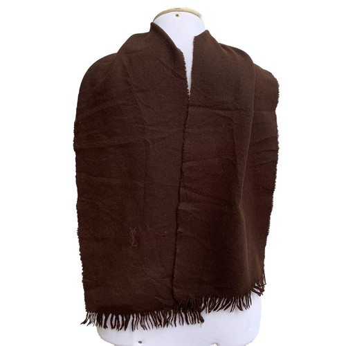 YVES SAINT LAURENT LOGO BROWN RECTANGLE Wool scarf 60/11 in #A107