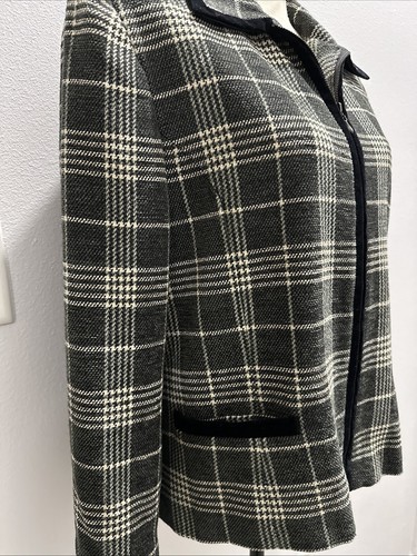Ann Taylor Blazer Blk/Beige Woven Tweed Zip Collar Cropped Career Size: 14 - Picture 3 of 8