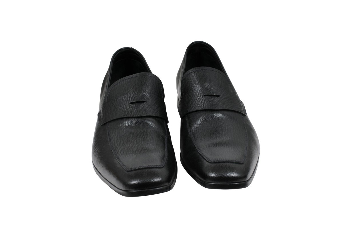 Prada Men Penny Loafers Sz US8.5 UK 7.5 Black Saffiano 