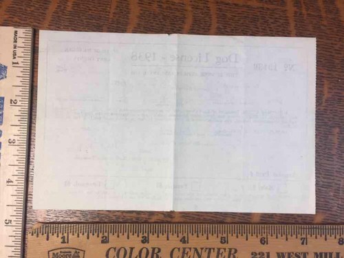 Vintage 1938 State of Michigan Paper Dog License Kent County Police Dog GSD - Picture 3 of 3