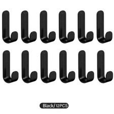 12PCS Black Self Adhesive Hooks Plastic Strong Sticky Stick on Wall Door Hanging