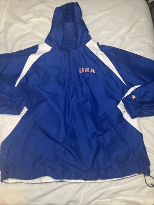 Vintage Champion USA Olympic 1/4 Zip 2 Tone Windbreaker Size XXL