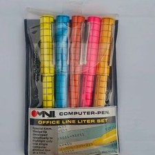 Omni Office Line Liter Set Computer-Pen Highlighters 4mm Wedge-Tip Vintage RETRO
