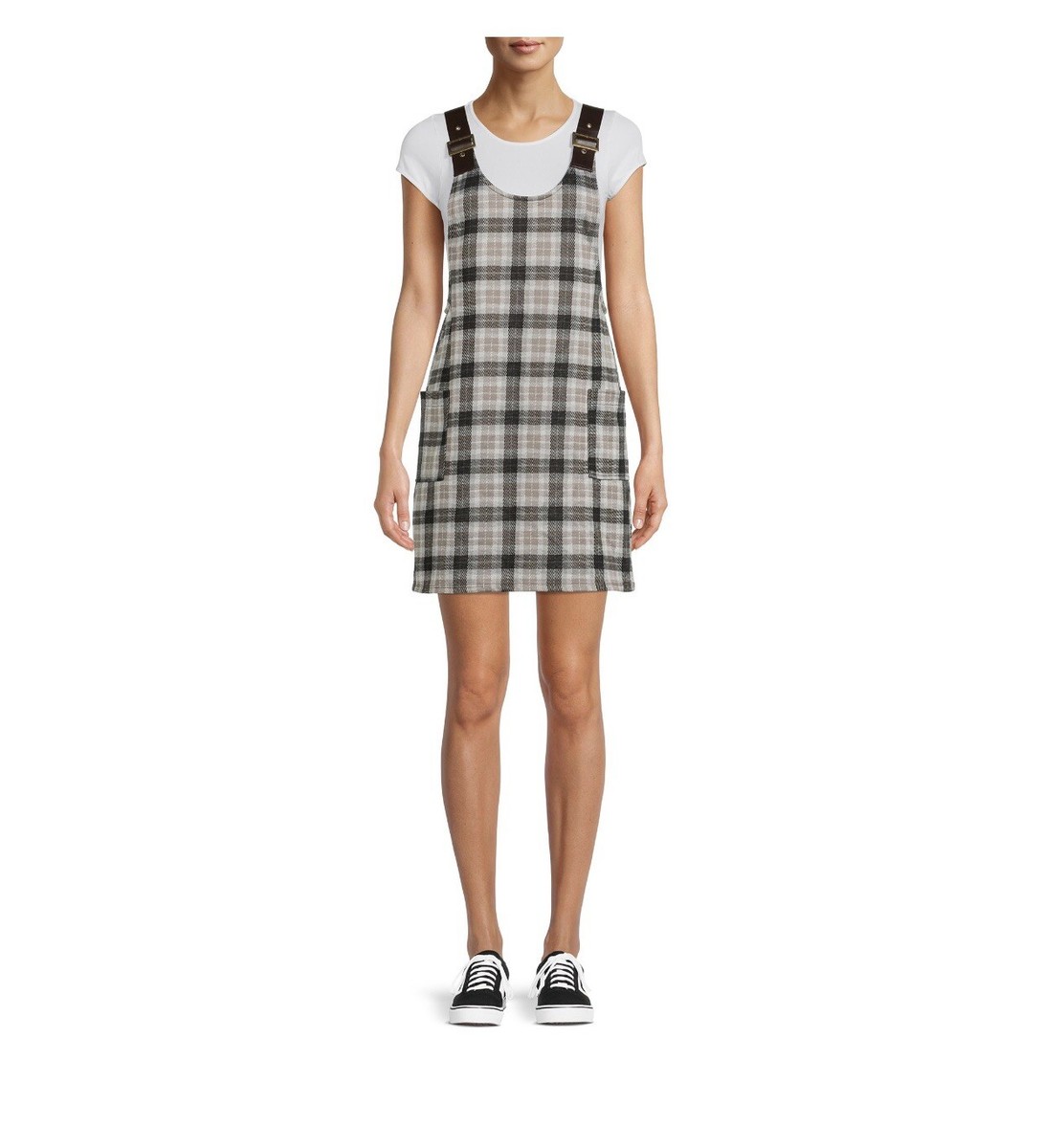 Pinafore Dress Size 1 XS Womens Black & Brown Plaid Brown Adjustable Straps  | eBay