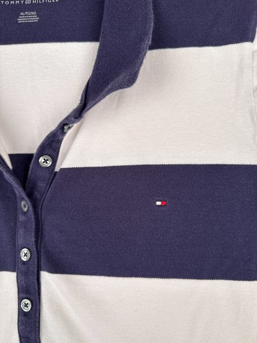 Tommy Hilfiger Polo Shirt Women Extra Large White Blue Stripe Short Sleeve Cotto - Picture 6 of 15